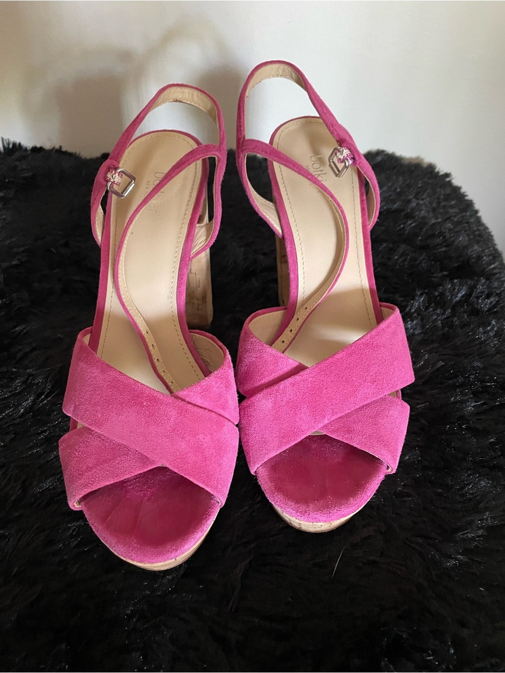 Botkier Fuchsia Suede Cross-Strap Slingback Heels